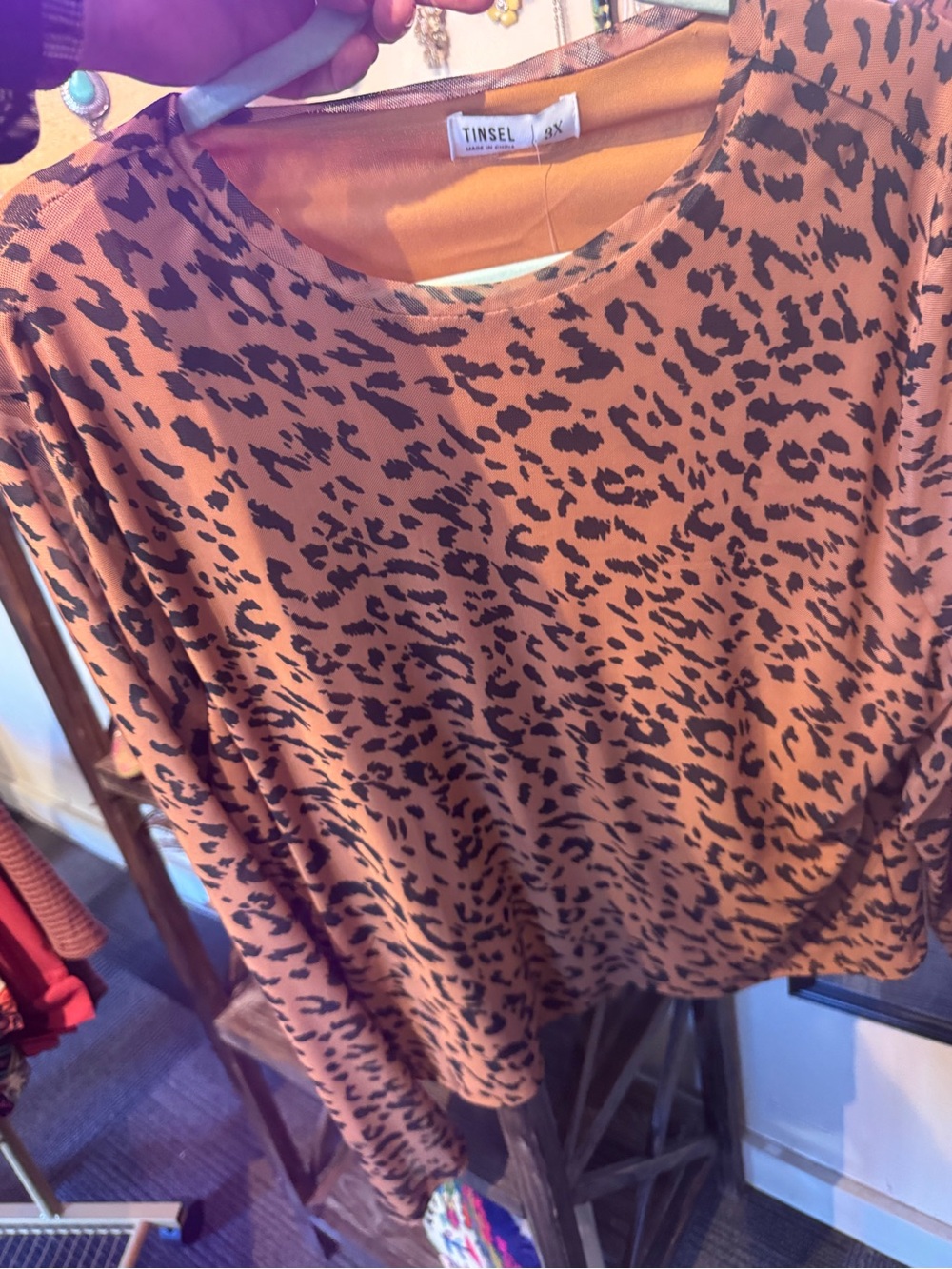 Tinsel Women's Leopard-Print Long Sleeve Top in Rust